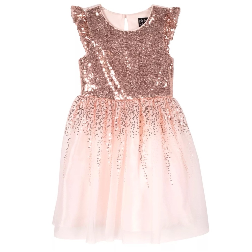 Pink Blush Rose Gold Sequin Party Dress Fit & Flare